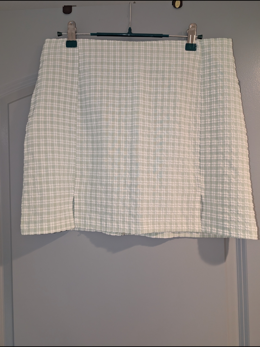 SHEIN Mint Green Plaid Mini Skirt